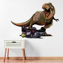 Jurassic World Camp Cretaceous Wall Sticker - T-Rex Crushing Car Decal Art - thumbnail 2