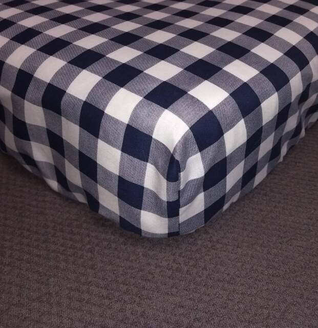 Handmade Cotton Buffalo Check Crib Sheet Navy & White - image 1
