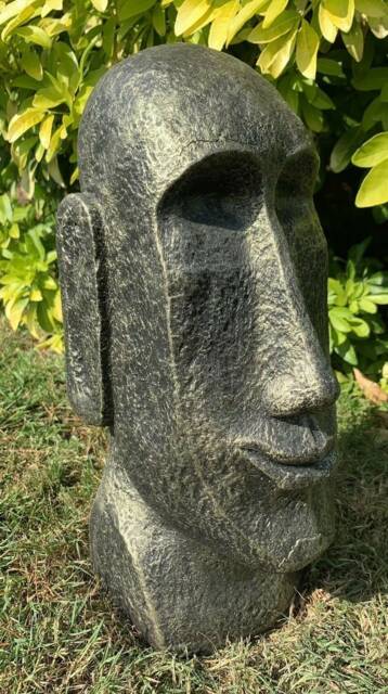 stone Garden Easter Island Head Moai Tiki Gold Concrete Ornament - image 1