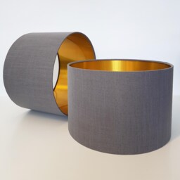 Grey Lampshade in Linen With Gold Lining, Textured Large Ceiling Lightshade