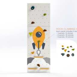 Kids Climbing Wall - Rock Indoor Play For Room Yellow Light Rocket Design, Custom Made, Holds Included - thumbnail 2