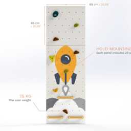 Kids Climbing Wall - Rock Indoor Play For Room Yellow Light Rocket Design, Custom Made, Holds Included - thumbnail 3