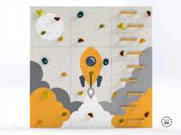 Kids Climbing Wall - Rock Indoor Play For Room Yellow Light Rocket Design, Custom Made, Holds Included