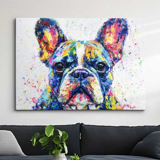 Colorful French Bulldog Abstract Oil Painting Wall Art Framed Canvas Poster Print Living Room Dog Home Decor Pet Frenchie Gift Idea - image 1