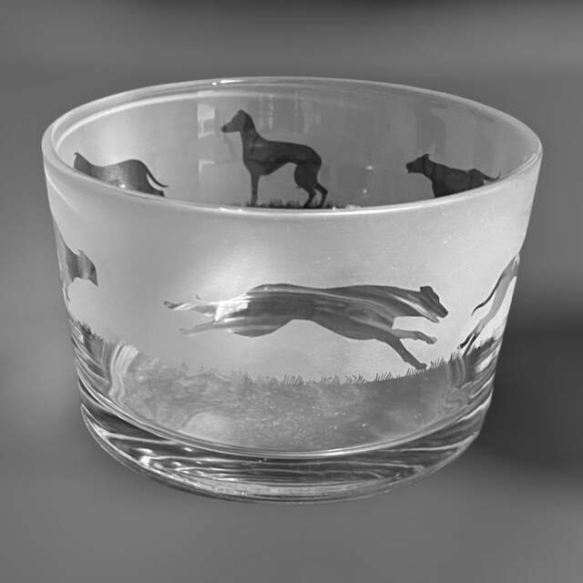 Greyhound Bowl - Clear Glass Bowl With Greyhound Frieze Design Perfect For Tealight Or Floating Candles Dish Trinket, Pudding - image 1