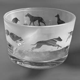 Greyhound Bowl - Clear Glass Bowl With Greyhound Frieze Design Perfect For Tealight Or Floating Candles Dish Trinket, Pudding - thumbnail 2