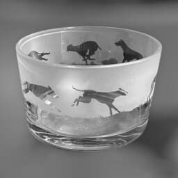 Greyhound Bowl - Clear Glass Bowl With Greyhound Frieze Design Perfect For Tealight Or Floating Candles Dish Trinket, Pudding - thumbnail 3