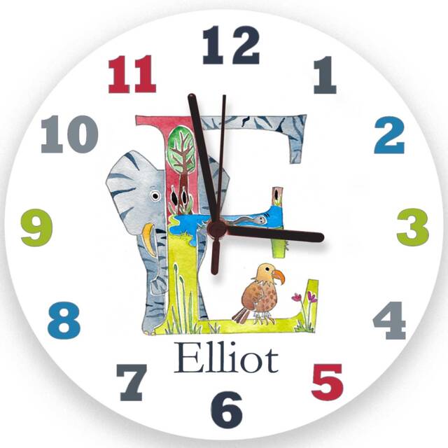 Personalised Animal Alphabet Initial Clock - Nursery Room- Baby Name Gift 1st Birthday/Baptism UK - image 1