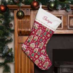 Personalised Christmas Stocking - Red Gingerbread House Design - Large - thumbnail 2