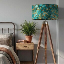 Handmade By Order Abstract Jade Green Paint Patch Pattern Drum Velvet Lamp Shade Pendant Light All Sizes & Shapes - thumbnail 2