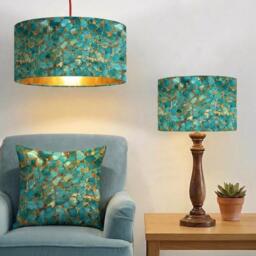 Handmade By Order Abstract Jade Green Paint Patch Pattern Drum Velvet Lamp Shade Pendant Light All Sizes & Shapes