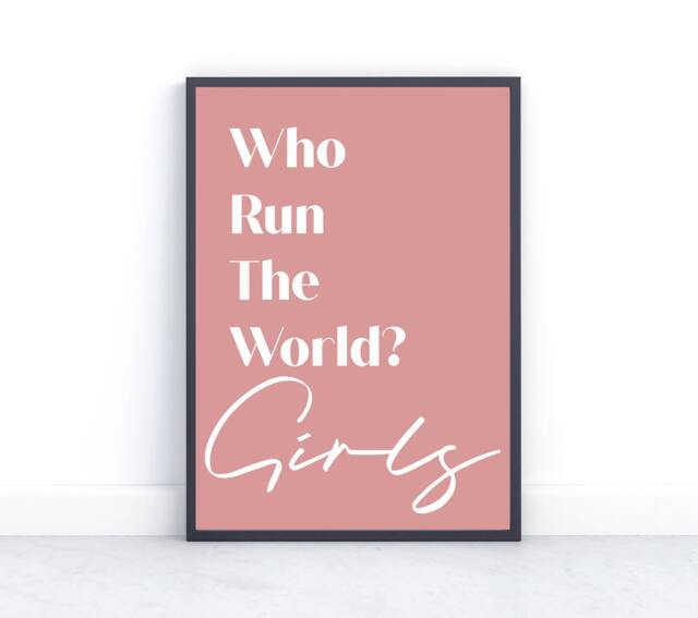 Who Run The World? Girls Print, Girl Power, Wall Art, Feminist Poster, Teen Bedroom Decor, Room, Pink, Feminism Quote