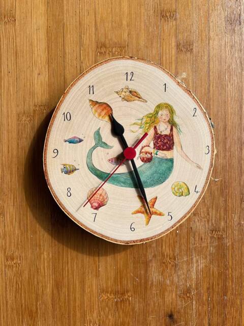 Wall Clock Mermaid Blonde Hair On Birch Branch Disc