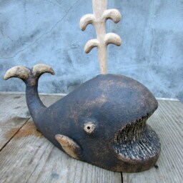 Ceramic Whale Sculptures With Ceramic Or Hand Carved Wooden Water Detail - thumbnail 2