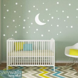 Stars & Moon Wall Decal, 70 Sticker For Nursery Baby Room, Kids Night Decal - thumbnail 2
