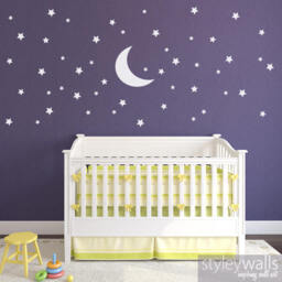 Stars & Moon Wall Decal, 70 Sticker For Nursery Baby Room, Kids Night Decal