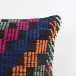 Vintage Turkish Kilim Pillow Cover Handwoven Wool Cushion - 16x16 - thumbnail 3