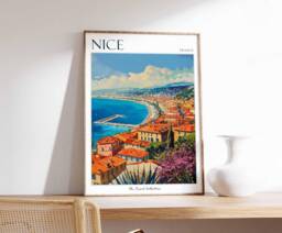 Nice France Travel Poster French Riviera Coastal Art - thumbnail 1