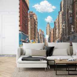 New York City Street Drawing Wallpaper Mural, Yellow Taxi Art Print Peel & Stick - thumbnail 2