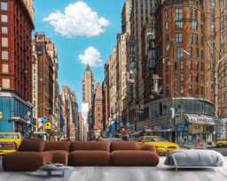 New York City Street Drawing Wallpaper Mural, Yellow Taxi Art Print Peel & Stick - thumbnail 1