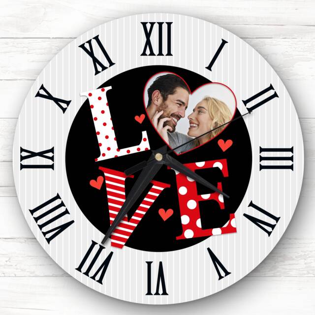 Love Black Photo Valentine's Day Gift Birthday Anniversary Personalised Clock - image 1
