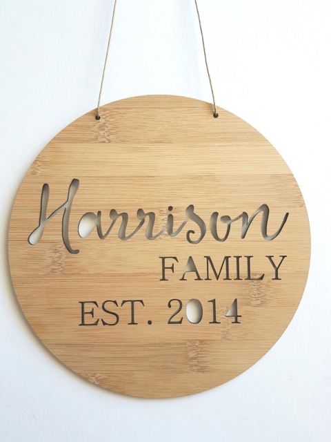 Personalised Family Name Wooden Wall Hanging 19.5cm-Wall Sign-Custom Name-Wedding-New Parents-Lasercut-Plaque-First Born-Children-Kids - image 1