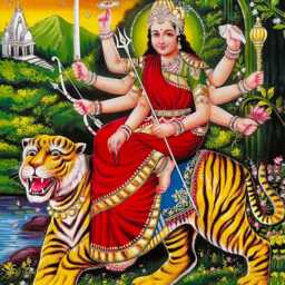 Sherawali Mata Silver Zari Art Work Photo in Golden Frame Big - 14 X 18 Inches Religious Gifting - thumbnail 2