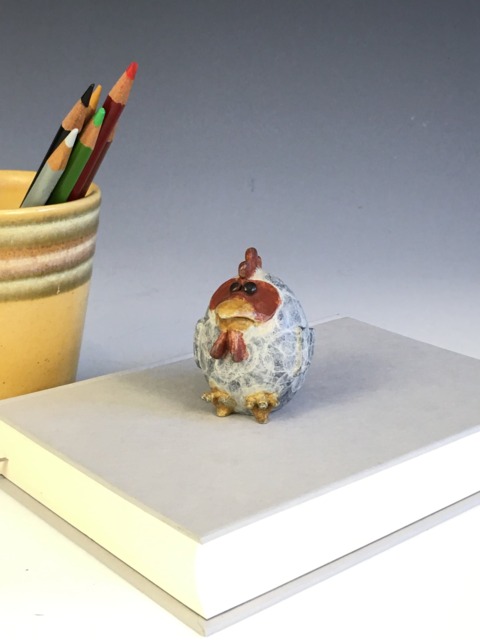 Bronze Rooster Sculpture - Comedic Chicken Figurine, Yolk Art - image 1