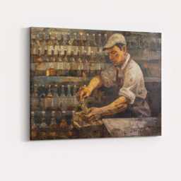 Skilled Bartender Serving Drinks Rustic Bar Impressionist Canvas Wall Art Print Decor Picture Ready To Hang - thumbnail 4