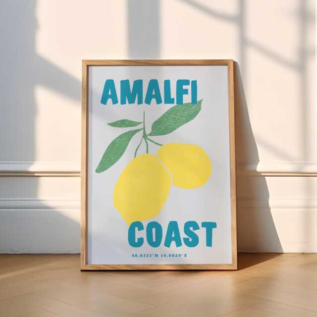 Amalfi Coast Print - 3 Colours Travel - Travel Prints, Italy, Sicily, Print, Poster, Lemon European, Sun - image 1