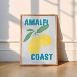 Amalfi Coast Print - 3 Colours Travel - Travel Prints, Italy, Sicily, Print, Poster, Lemon European, Sun - thumbnail 1