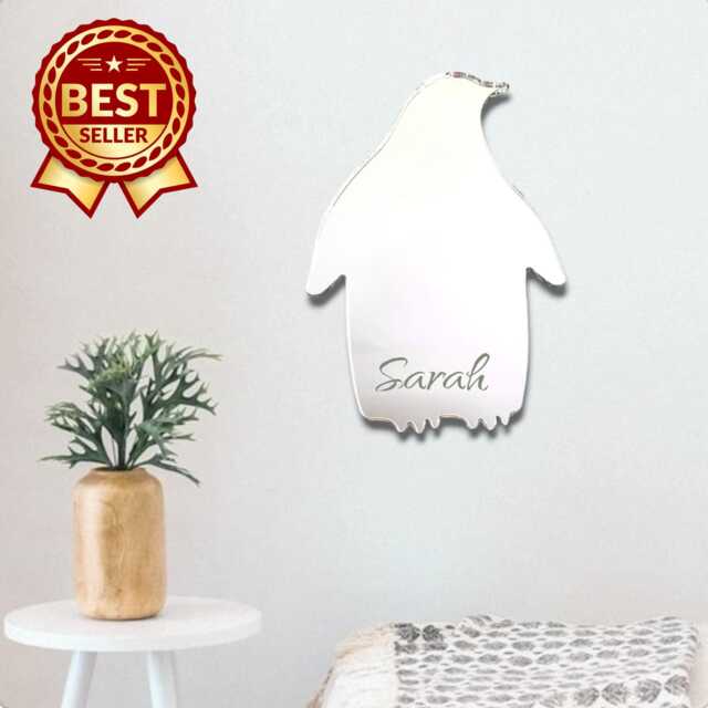 Personalized Penguin Acrylic Mirror Wall Art Engraved Nursery Decor - image 1