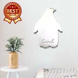 Personalized Penguin Acrylic Mirror Wall Art Engraved Nursery Decor