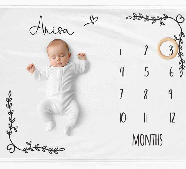 Rustic Flower Border Milestone Blanket, Growth Mat, Personalised Baby Month Personalized Age Blanket - image 1