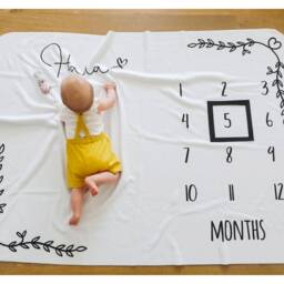 Rustic Flower Border Milestone Blanket, Growth Mat, Personalised Baby Month Personalized Age Blanket - thumbnail 3