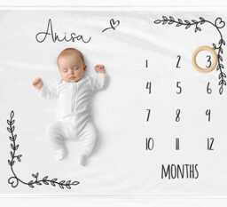 Rustic Flower Border Milestone Blanket, Growth Mat, Personalised Baby Month Personalized Age Blanket
