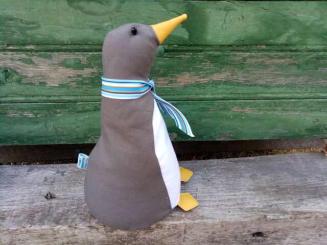 Parky Penguin Doorstop/Bookend. Fabric Penguin Doorstop. Flat Packed Dark Grey Canvas . Funny Doorstops. Animal Doorstops - image 1