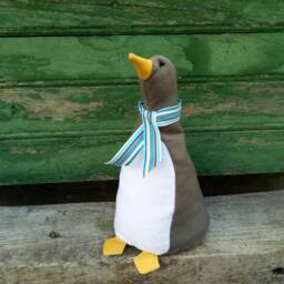 Parky Penguin Doorstop/Bookend. Fabric Penguin Doorstop. Flat Packed Dark Grey Canvas . Funny Doorstops. Animal Doorstops - thumbnail 2