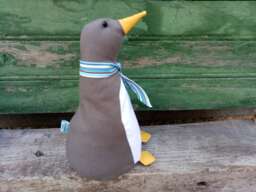 Parky Penguin Doorstop/Bookend. Fabric Penguin Doorstop. Flat Packed Dark Grey Canvas . Funny Doorstops. Animal Doorstops - thumbnail 1