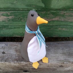 Parky Penguin Doorstop/Bookend. Fabric Penguin Doorstop. Flat Packed Dark Grey Canvas . Funny Doorstops. Animal Doorstops - thumbnail 3
