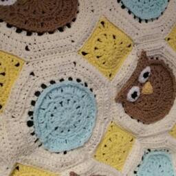 Gender Neutral Owl Baby Blanket - Crocheted Afghan - thumbnail 3