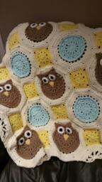 Gender Neutral Owl Baby Blanket - Crocheted Afghan - thumbnail 1