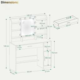 White Vanity Dressing Table Led Mirror Makeup Desk With Drawers, Storage Cabinet & Open Shelves - thumbnail 4