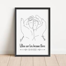 Personalised New Baby Gift Print, Minimalist Line Art, Names & Birthdate - thumbnail 2