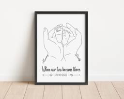 Personalised New Baby Gift Print, Minimalist Line Art, Names & Birthdate - thumbnail 1
