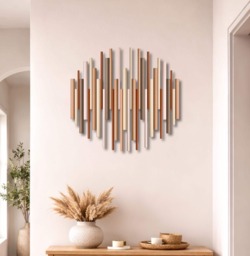 Round Wooden Wall Art - Terracotta Blush 3D Decor Modern Hallway Entryway Accent - thumbnail 1
