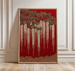 Wave Poster, Japanese Art Print, Teal & Yellow Coastal Wall - thumbnail 1