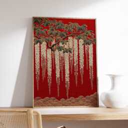 Wave Poster, Japanese Art Print, Teal & Yellow Coastal Wall - thumbnail 2