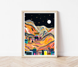 Morocco At Night Print , Building, Architecture Colourful Wall Decor Gift Ideas Travel Collection Funky - thumbnail 1