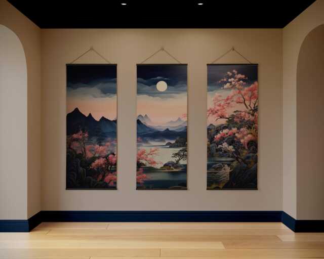 Moonlight Night Cherry Blossom Tapestry - Wall Hanging Unique Art - image 1